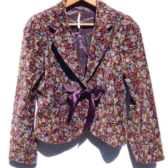Free people Blazer Jacket 8 Velvet Floral Goth NWT Preppy Academia Grannycore - Picture 6 of 10